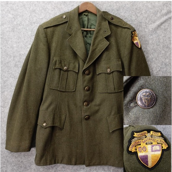 Vintage 40s USA Made WWII Military Wool Coat Men 38S Slim Green CBA Cadet Jacket